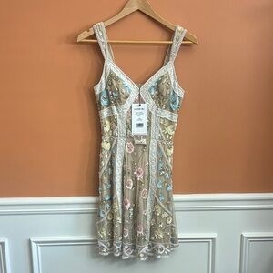 NWT Sherri Hill Nude Multi Embroidered Dress